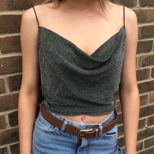 DIVIDED Purple/Pink Cowl Neck Glitter Tank Top